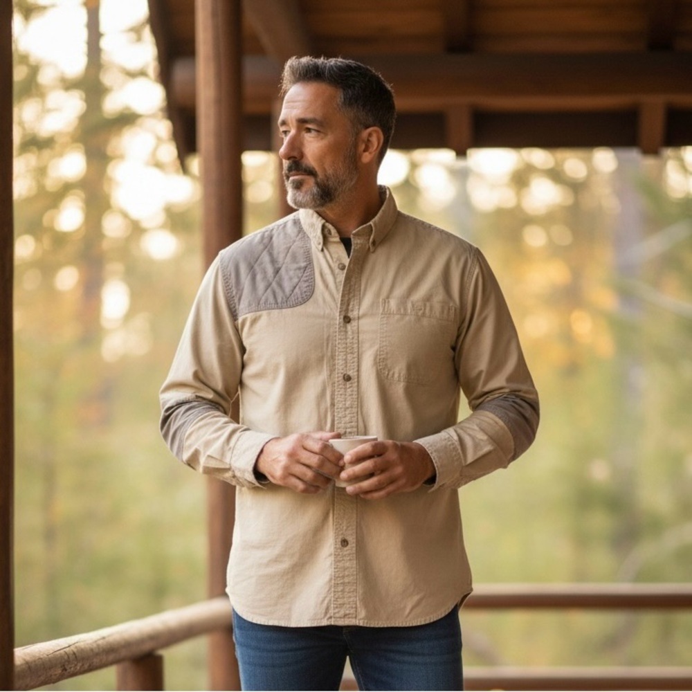 Cabela's Tan shooting, outdoorsman shirt